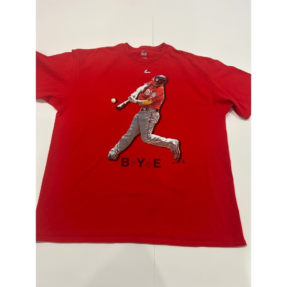 Majestic Bryce Harper Graphic Tee Nationals Baseball Red‎ 2XL